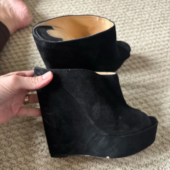 Christian Louboutin Black Suede Wedge Booties - Picture 1 of 6